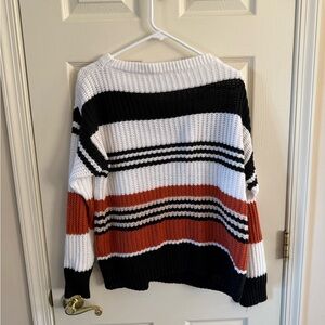 Striped Black, White, and Brown Sweater